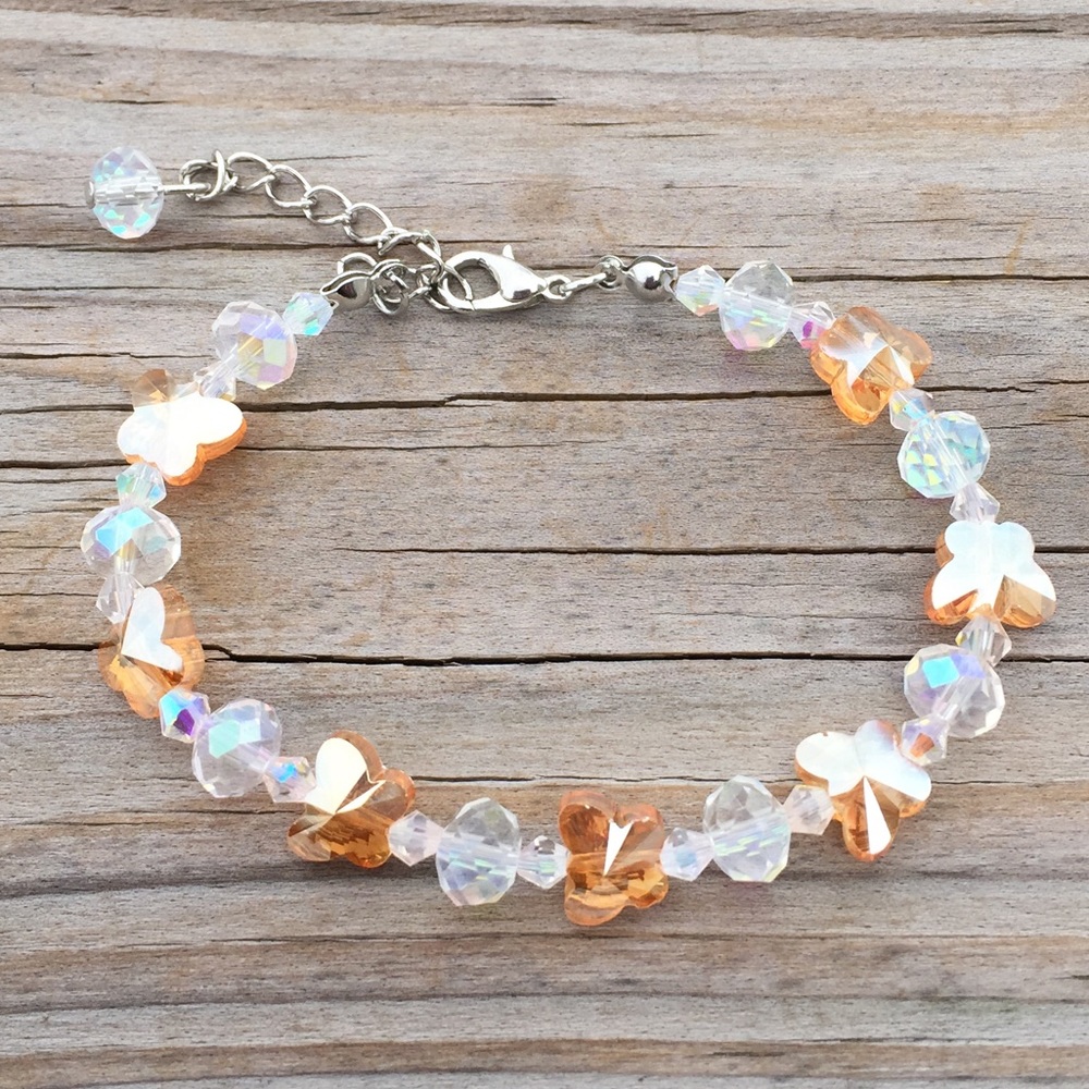 Austrian Crystal Orange Butterfly bracelet - Picture 3 of 4